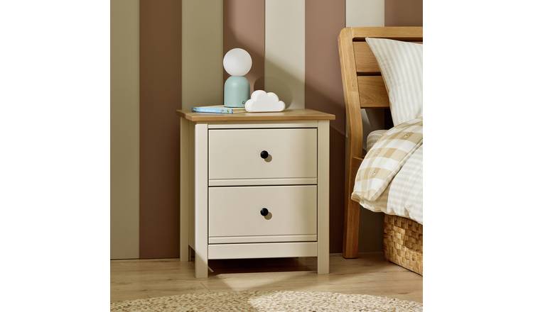 Habitat Brooklyn 2 Drawer Bedside Table - Cream and Oak