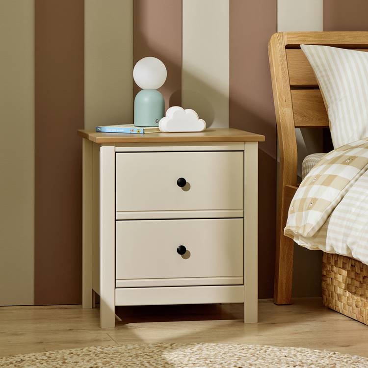 Habitat Brooklyn 2 Drawer Bedside Table - Cream and Oak 0