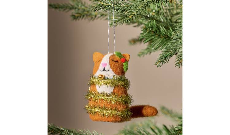 Argos Home Felt Cat in Tinsel Hanging Christmas Ornament