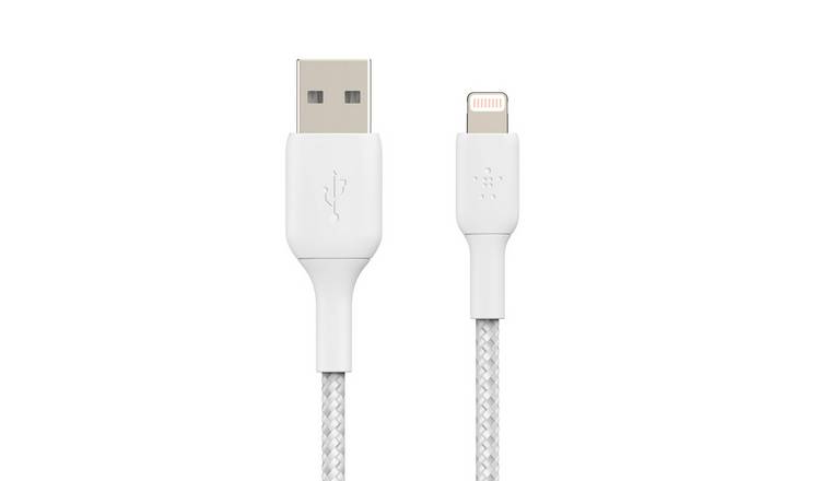 Buy Belkin Braided USB-A to Lightning 2m Cable - White | Mobile phone  chargers | Argos