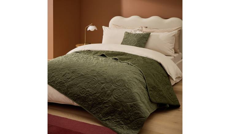 Habitat Paisley Stitch Green Bedspread - 220x200cm