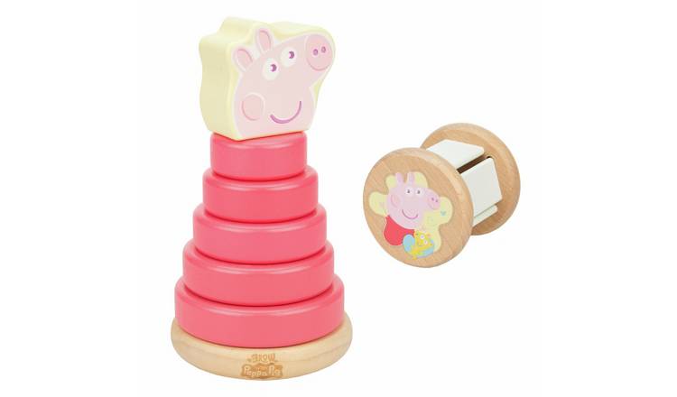 Grow with Peppa Wooden Roller Rattle and Topple Tower Gift Set