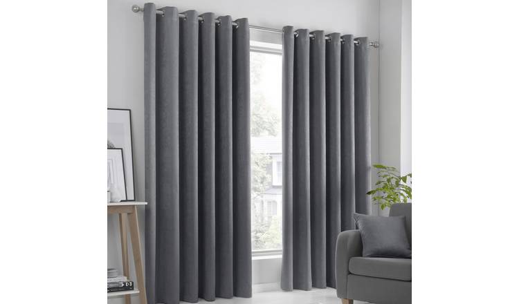 Fusion Strata Dim-out Eyelet Curtains - Charcoal - 168x183cm