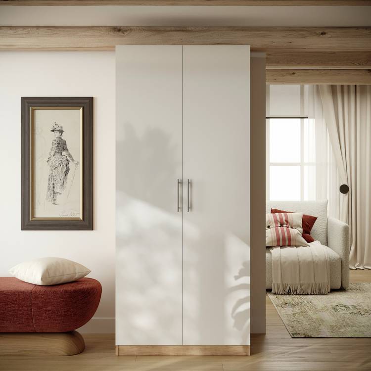 Habitat Munich 2 Door Wardrobe - Gloss white & Oak 0