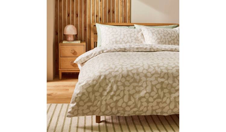 Argos Home Polycotton Floral Leaf Natural Bedding Set - Superking