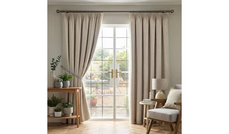 Luxury Living Chenille Blackout Pencil Pleat Curtains 117cm x 229cm - Cream