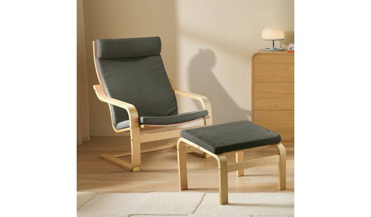 Argos Home Bentwood Fabric Armchair & Footstool - Charcoal