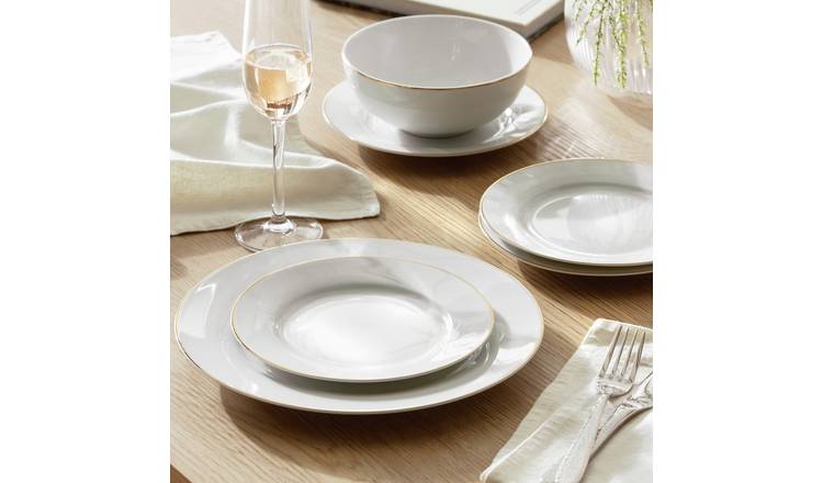 Argos Home 12 Piece Gold Rim Porcelain Dinner Set - White