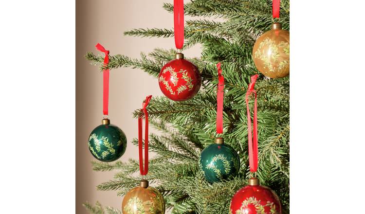 Argos Home Country Painted Floral Christmas Bauble - Pack of 6