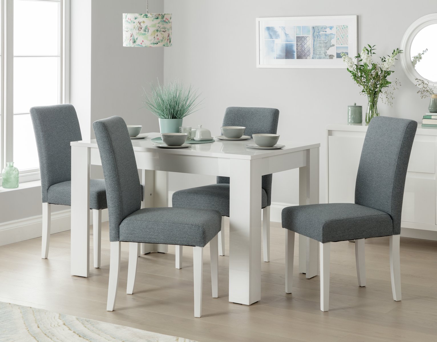 Argos Home Miami Gloss Extending Table & 4 Tweed Chair -Teal Review