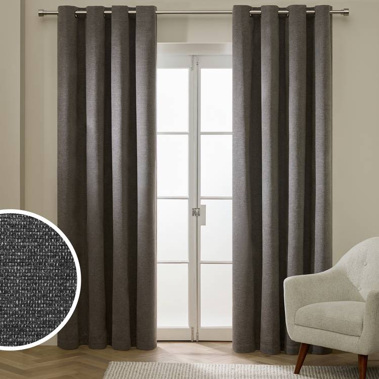 Habitat Basket Weave Blackout Eyelet Curtain - Grey - 117x183cm 0