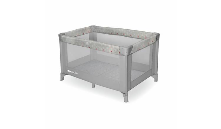 My Babiie Mbtc1 Elephants Design Travel Cot - Grey