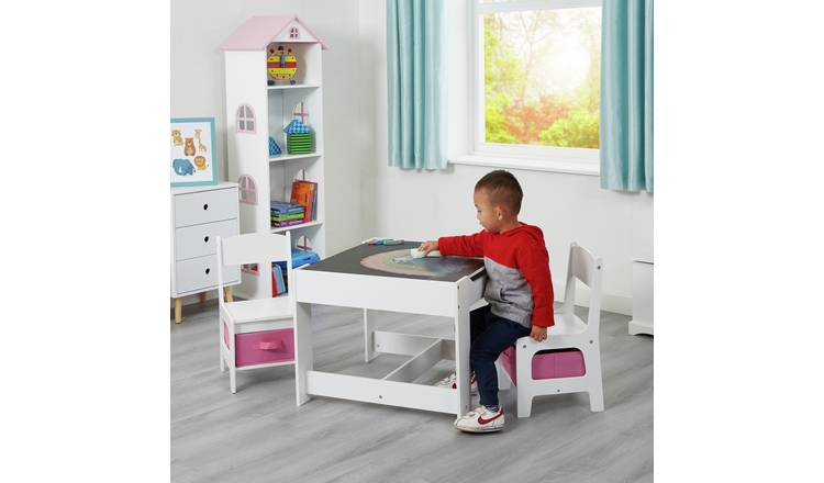 Liberty House Kids Chalkboard Table & 2 Chairs -White & Pink