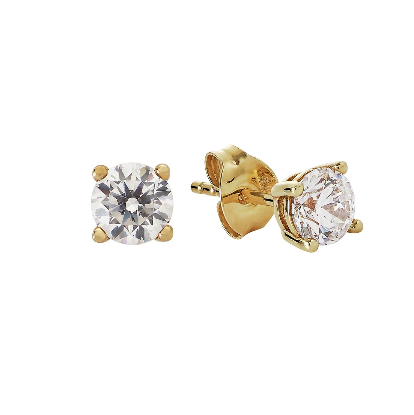 Revere 9ct Yellow Gold Four Claw CZ Stud Earrings