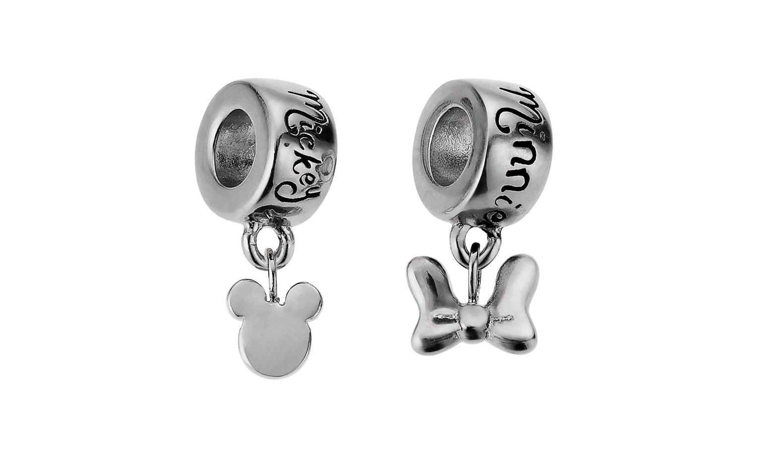 Disney Mickey and Minnie Silver Colour Charms - Set of 2
