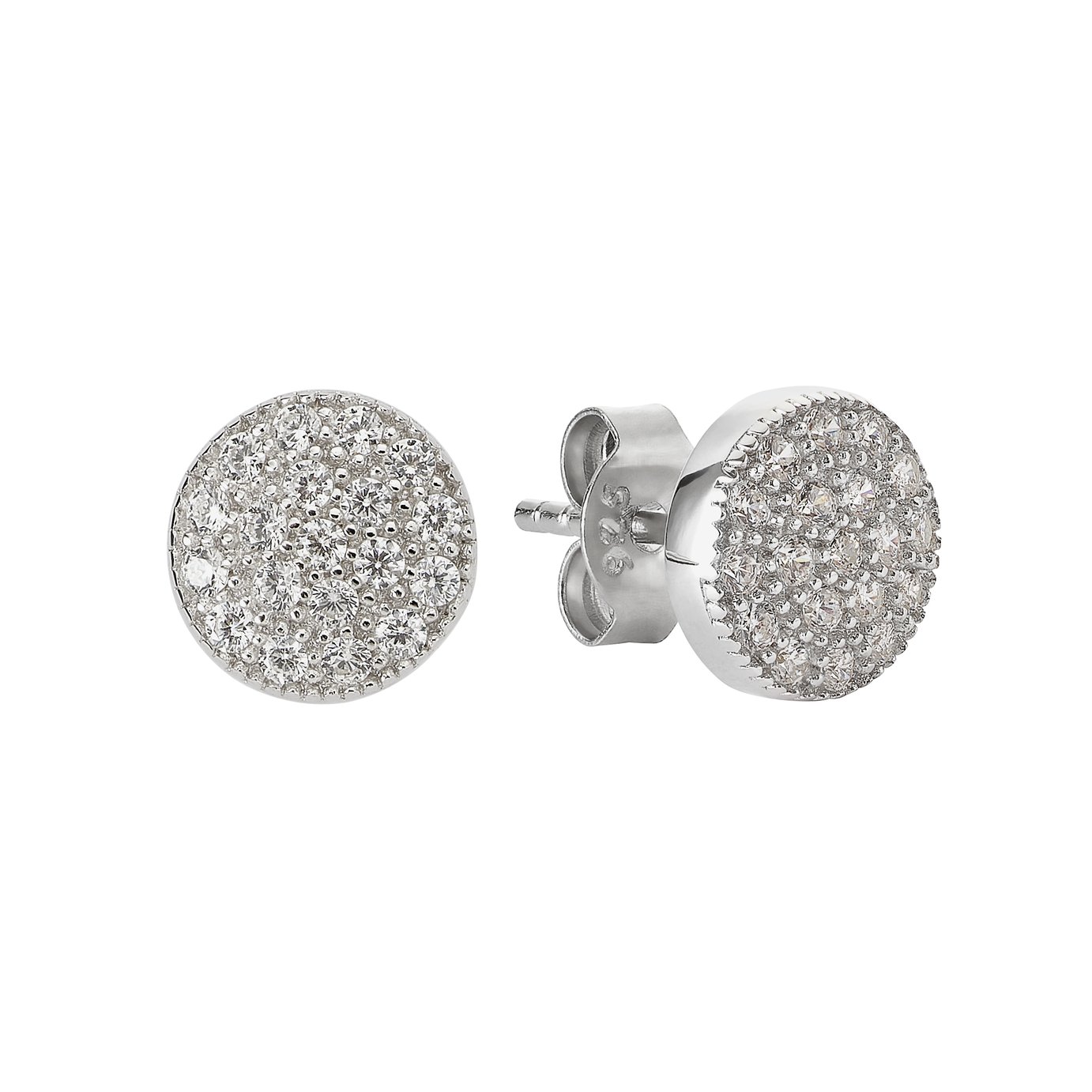 Revere Silver Round Pave Cubic Zirconia Stud Earrings