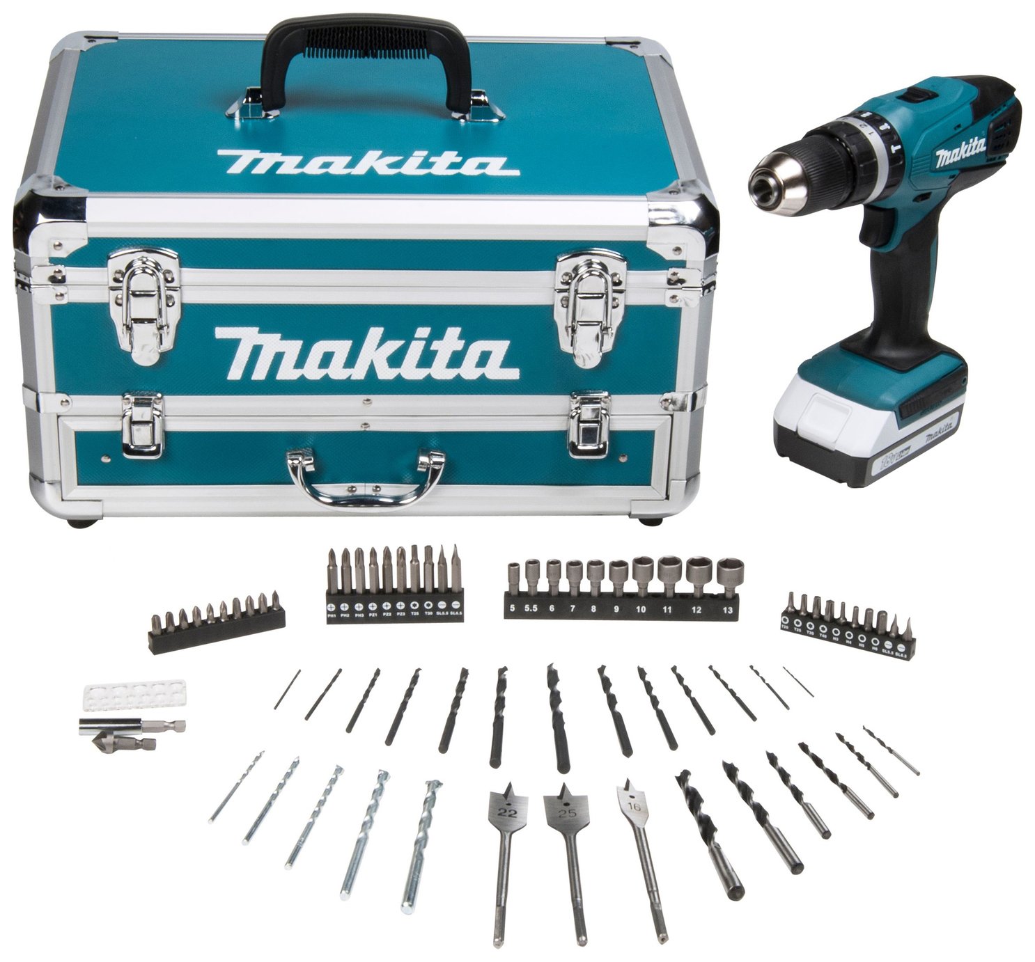 Makita G-Series Cordless Hammer Drill with 70 Accessories