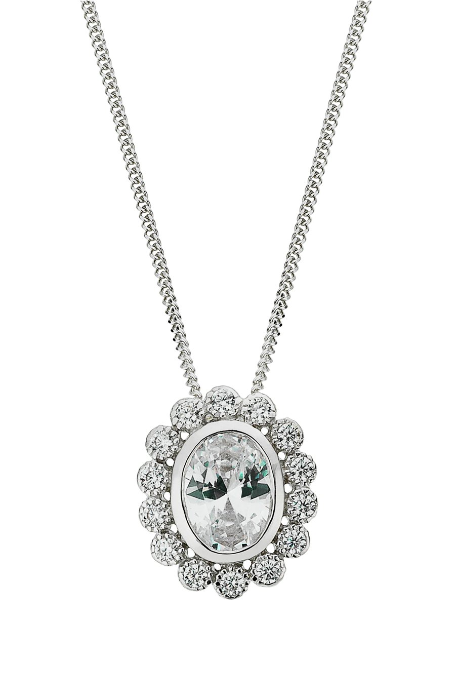 Revere Sterling Silver Vintage Style CZ Oval Halo Pendant