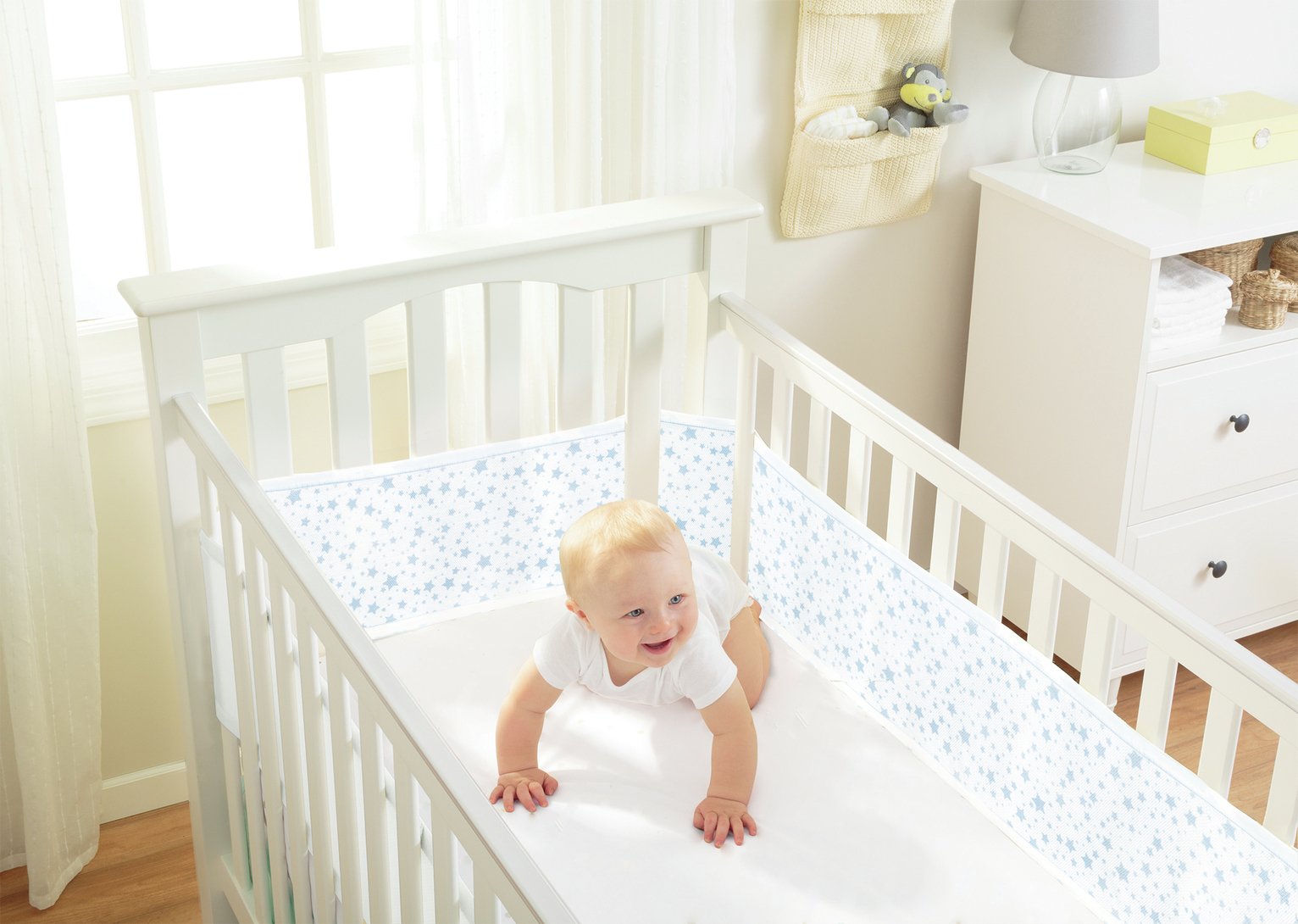 BreathableBaby 4 Sided Twinkle Twinkle Blue Cot Liner