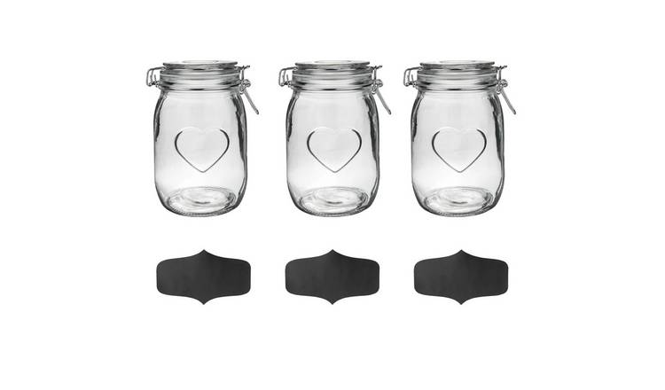 Nicola Spring Heart Glass Storage Jars with Labels - Set of 3
