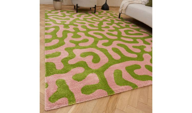 The Rugs Pink and Green Joli Abstract Rug - 240 x 340cm