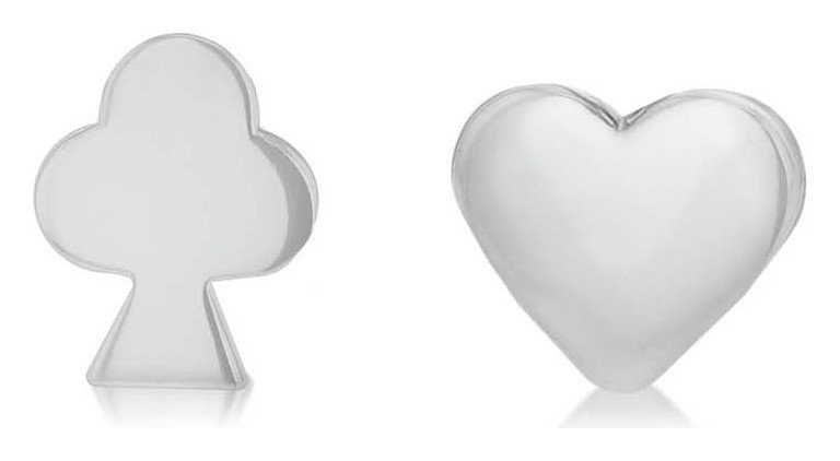 Revere Sterling Silver Heart and Club Stud Earrings