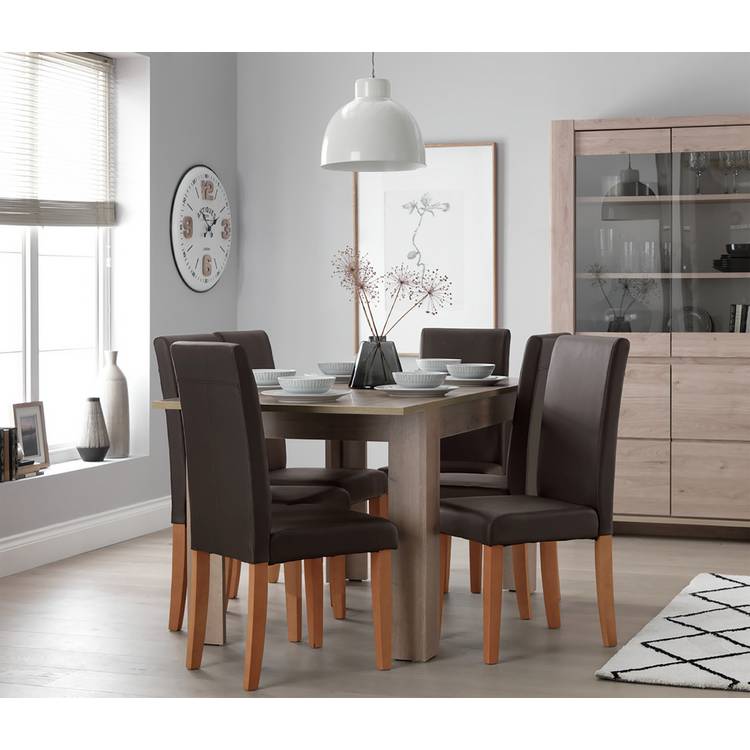 Argos Home Miami Oak Dining Table & 6 Chocolate Chairs 0
