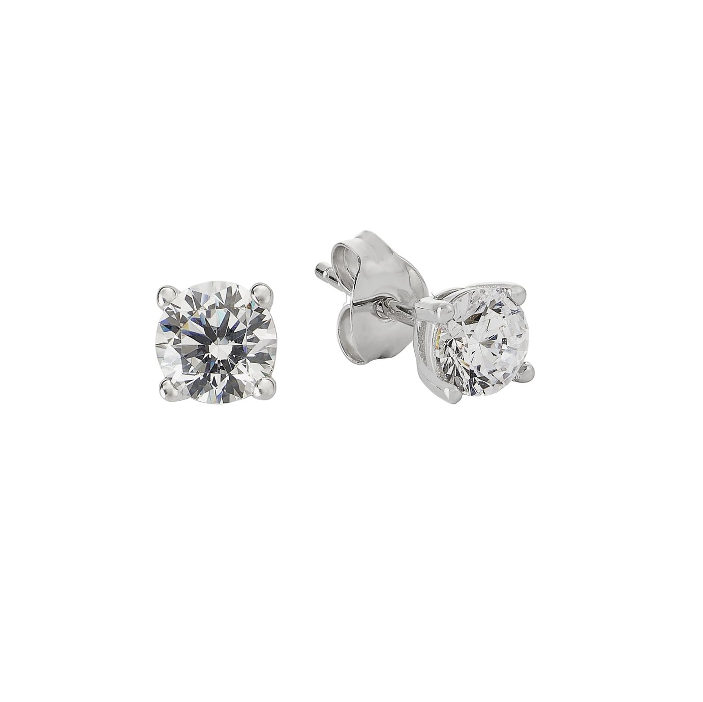 Revere 9ct White Gold Four Claw Cubic Zirconia Stud Earrings