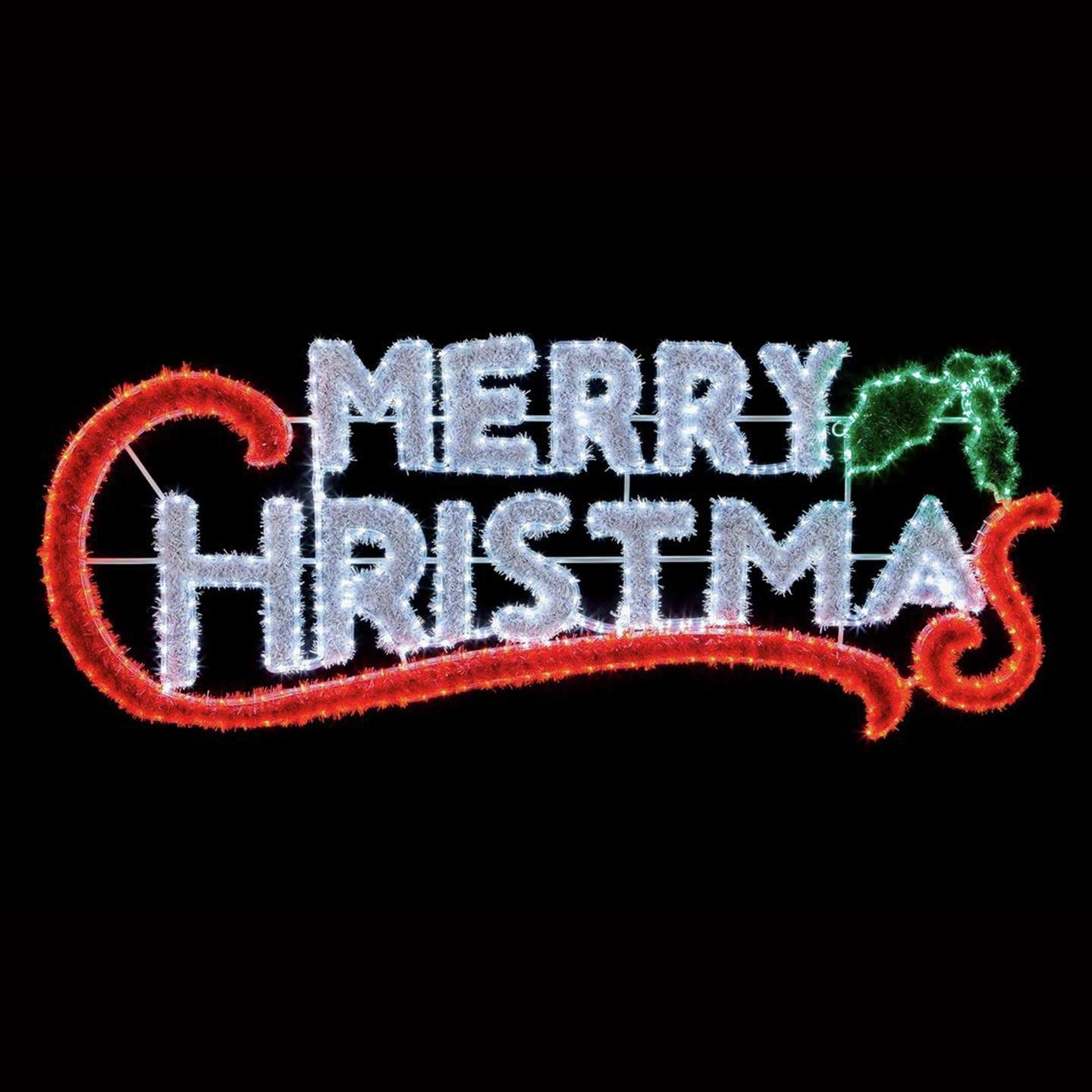 Premier Decorations LED Merry Christmas Tinsel Sign - White