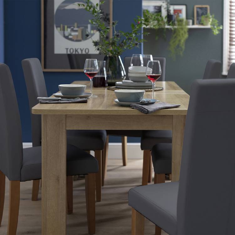 Argos Home Miami Extend Oak Dining Table &6 Charcoal Chairs 0