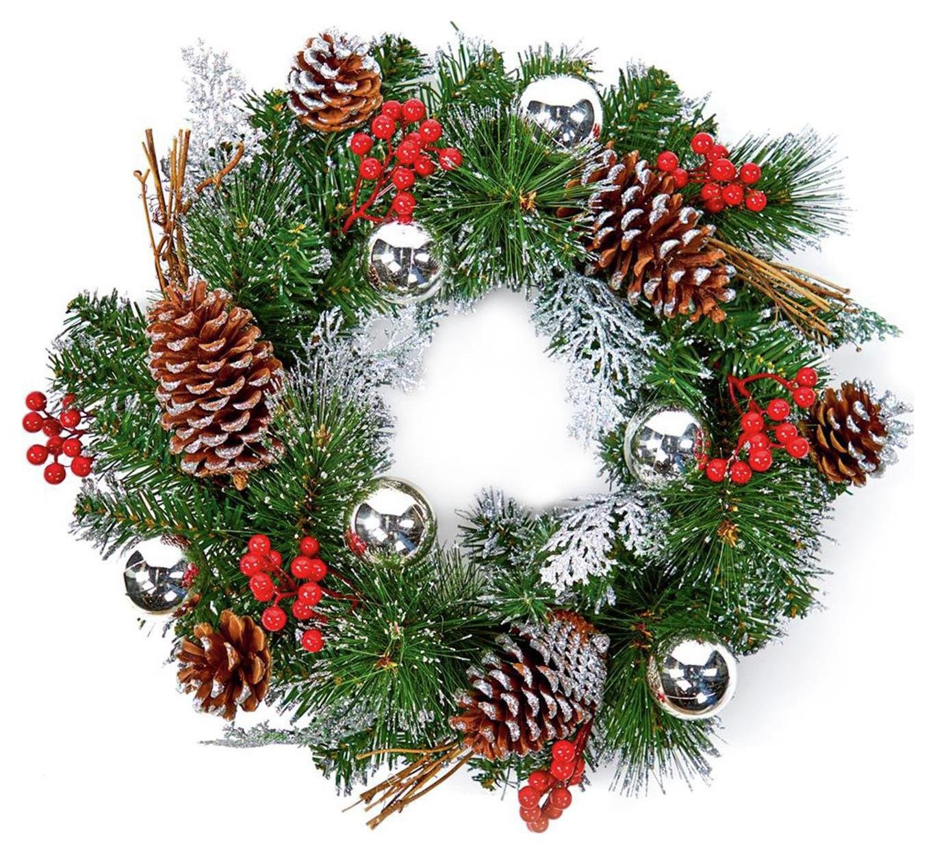 Premier Decorations 40cm Dressed Wreath - Silver