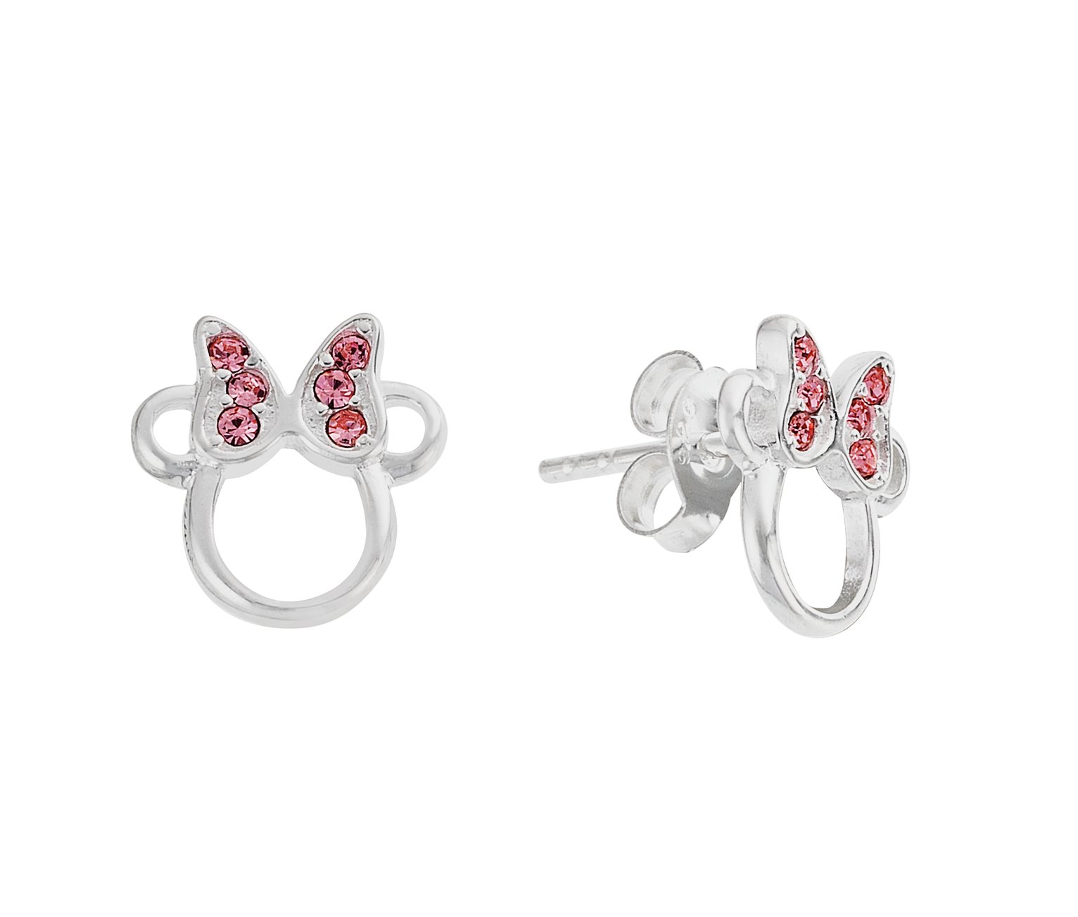 Disney Minnie Mouse Sterling Silver Pink Crystal Earrings