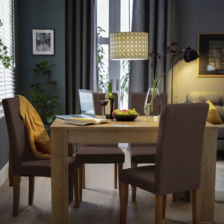 Argos Home Miami Oak Dining Table & 4 Chocolate Chairs 0