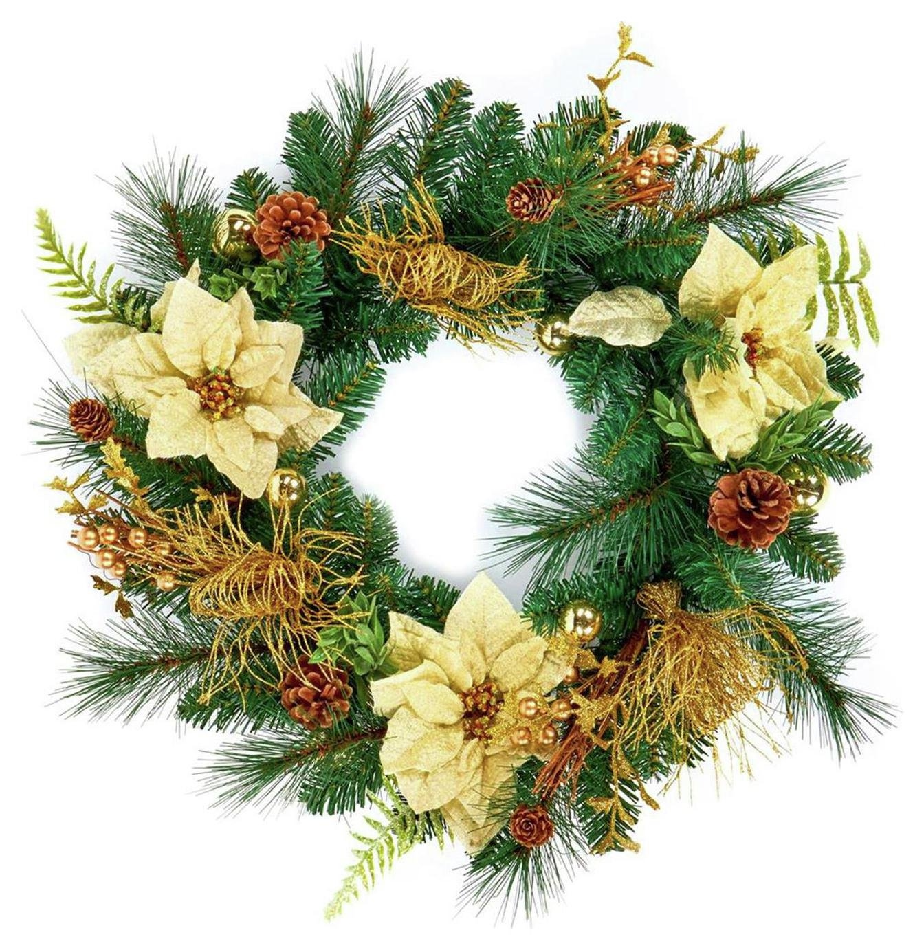 Premier Decorations 50cm Poinsettia Wreath Gold (8587123) Argos