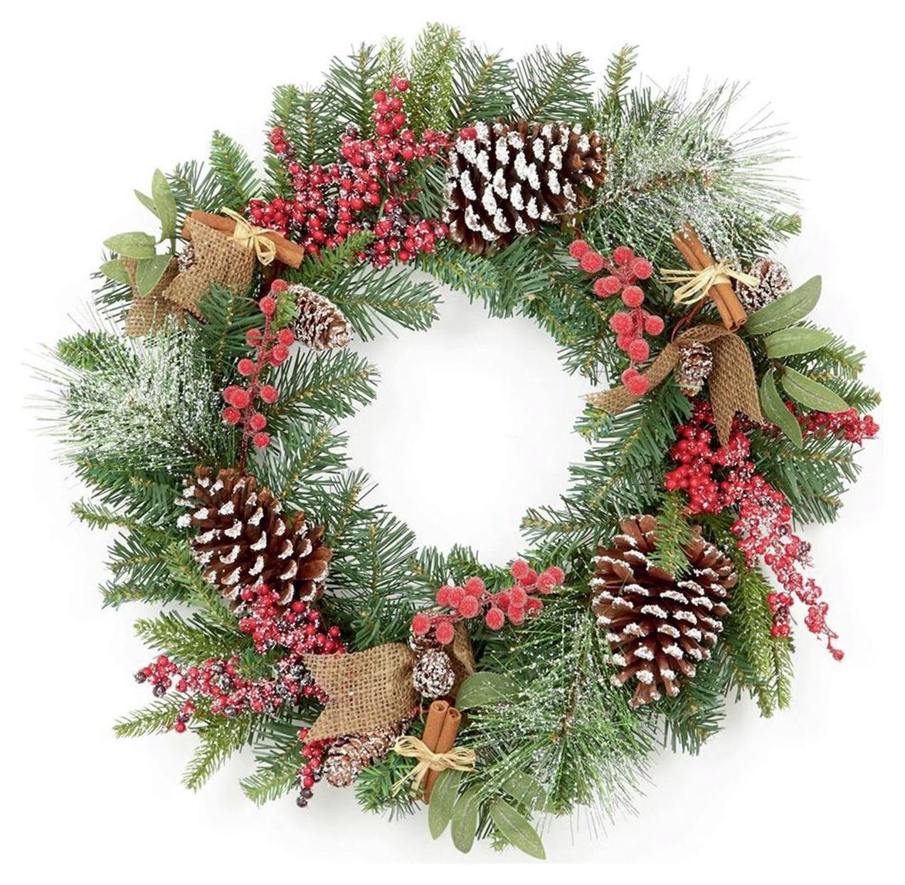 Premier Decorations 50cm Natural Frosted Wreath Berry Cone