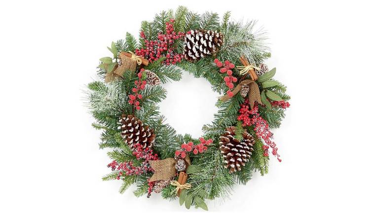 Premier Decorations Berry & Cone Frosted Christmas Wreath