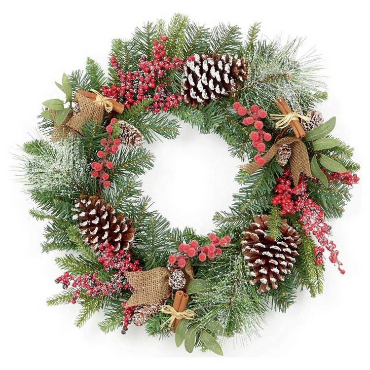 Premier Decorations Berry & Cone Frosted Christmas Wreath 0