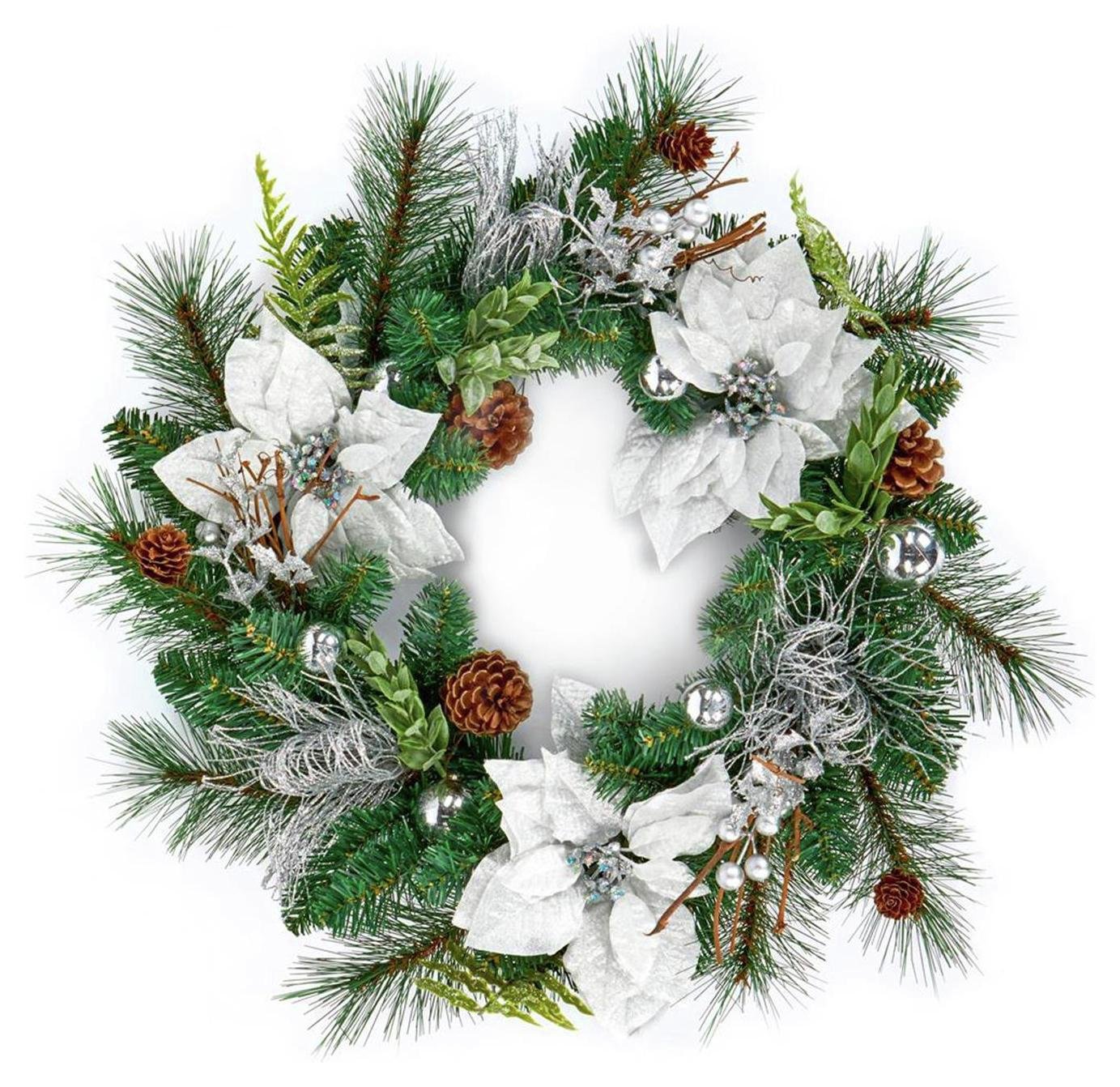 Premier Decorations 50cm Poinsettia Wreath - White