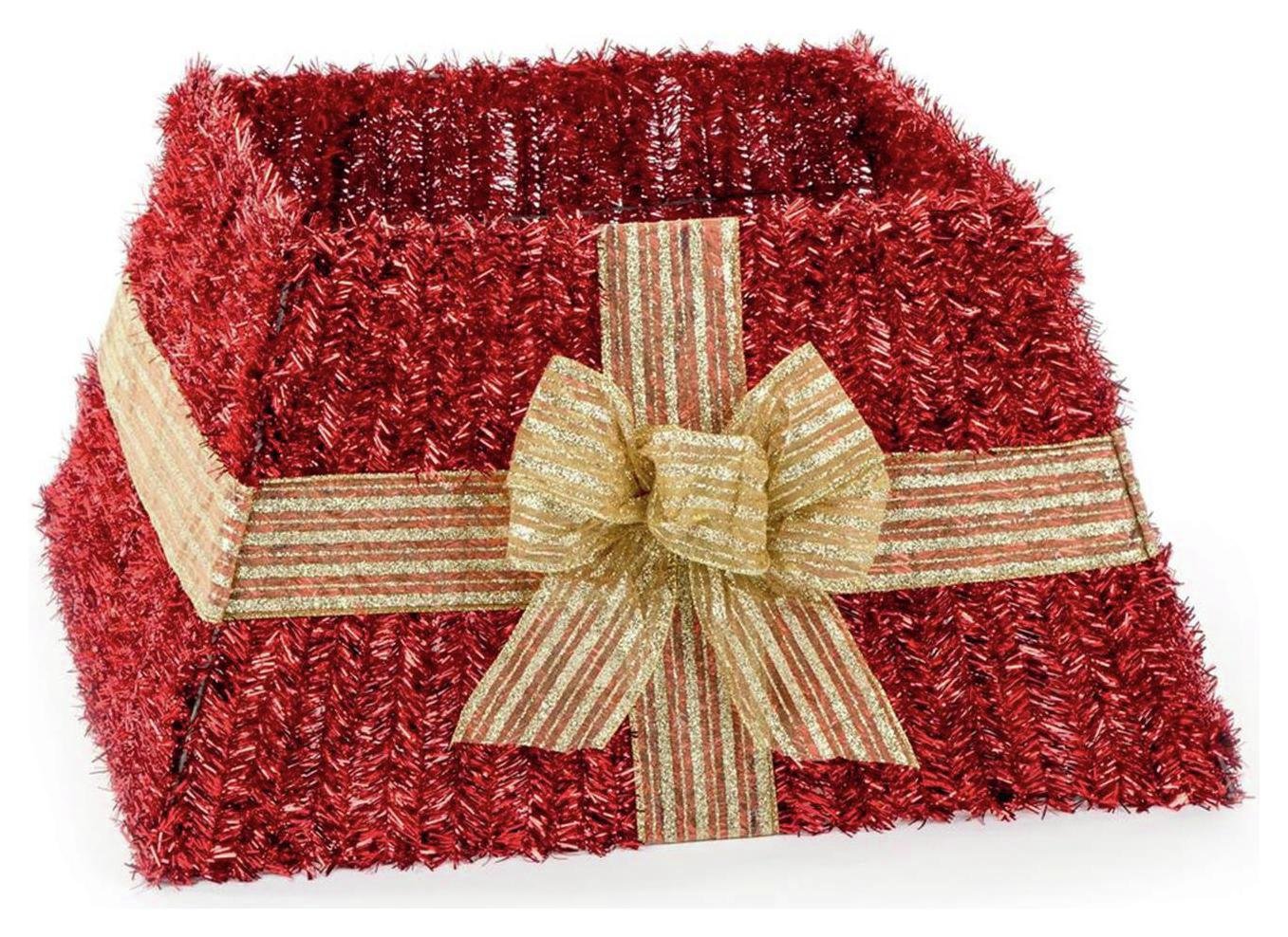 Premier Decorations Red Tinsel Skirt with Gold Bow