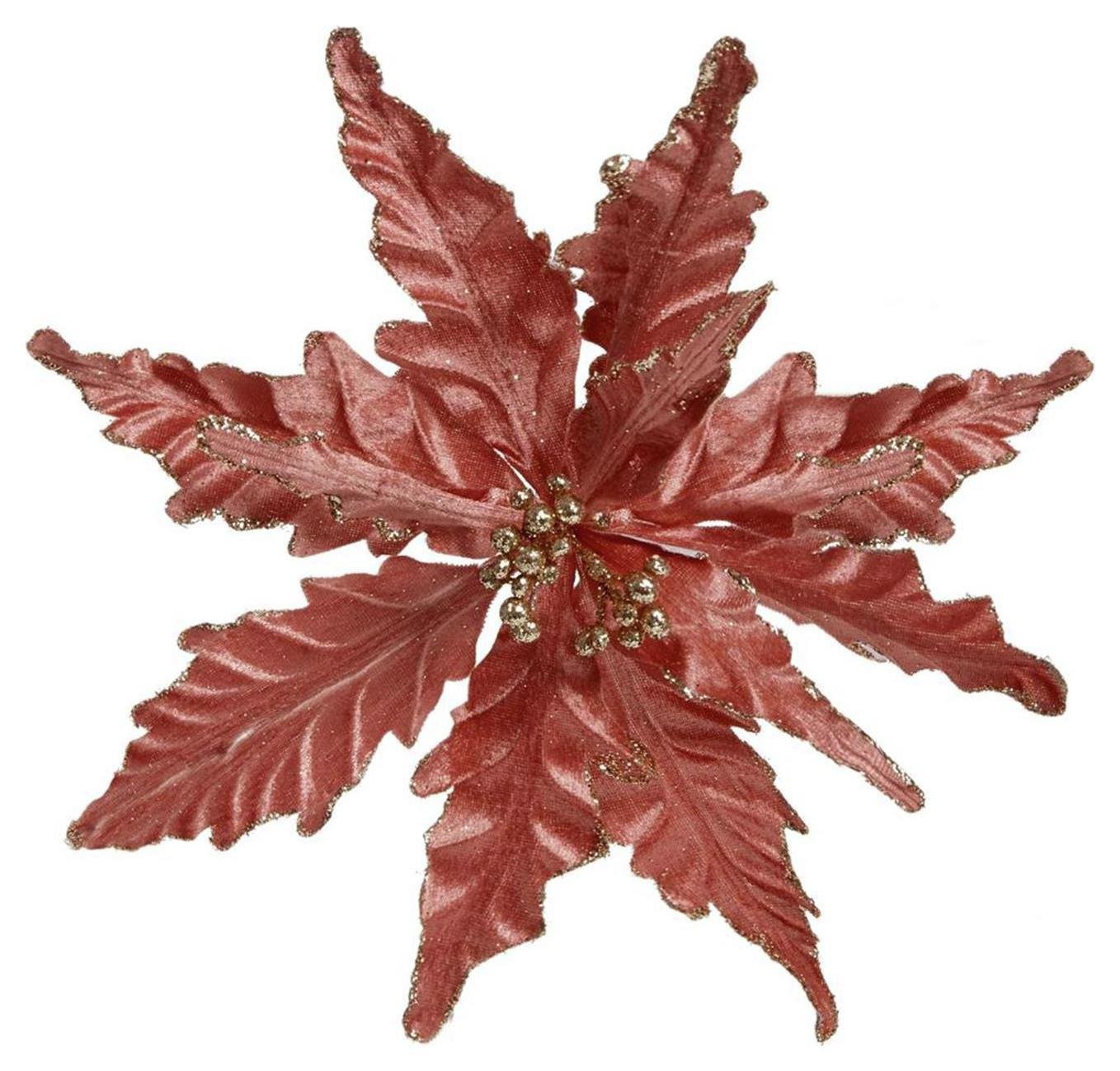 Premier Decorations 25cm Velour Clip on Poinsettia Rose Gold