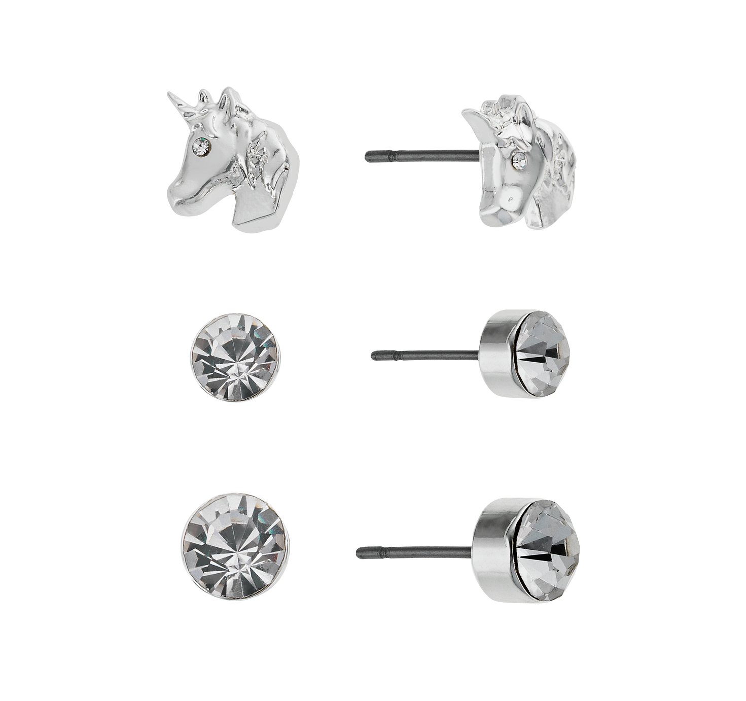 Emoji Unicorn Cubic Zirconia Stud Earrings – Set of 3