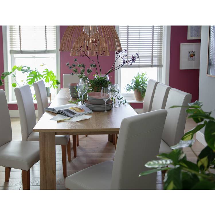 Argos Home Miami Extending Oak Dining Table & 8 Black Chairs 0
