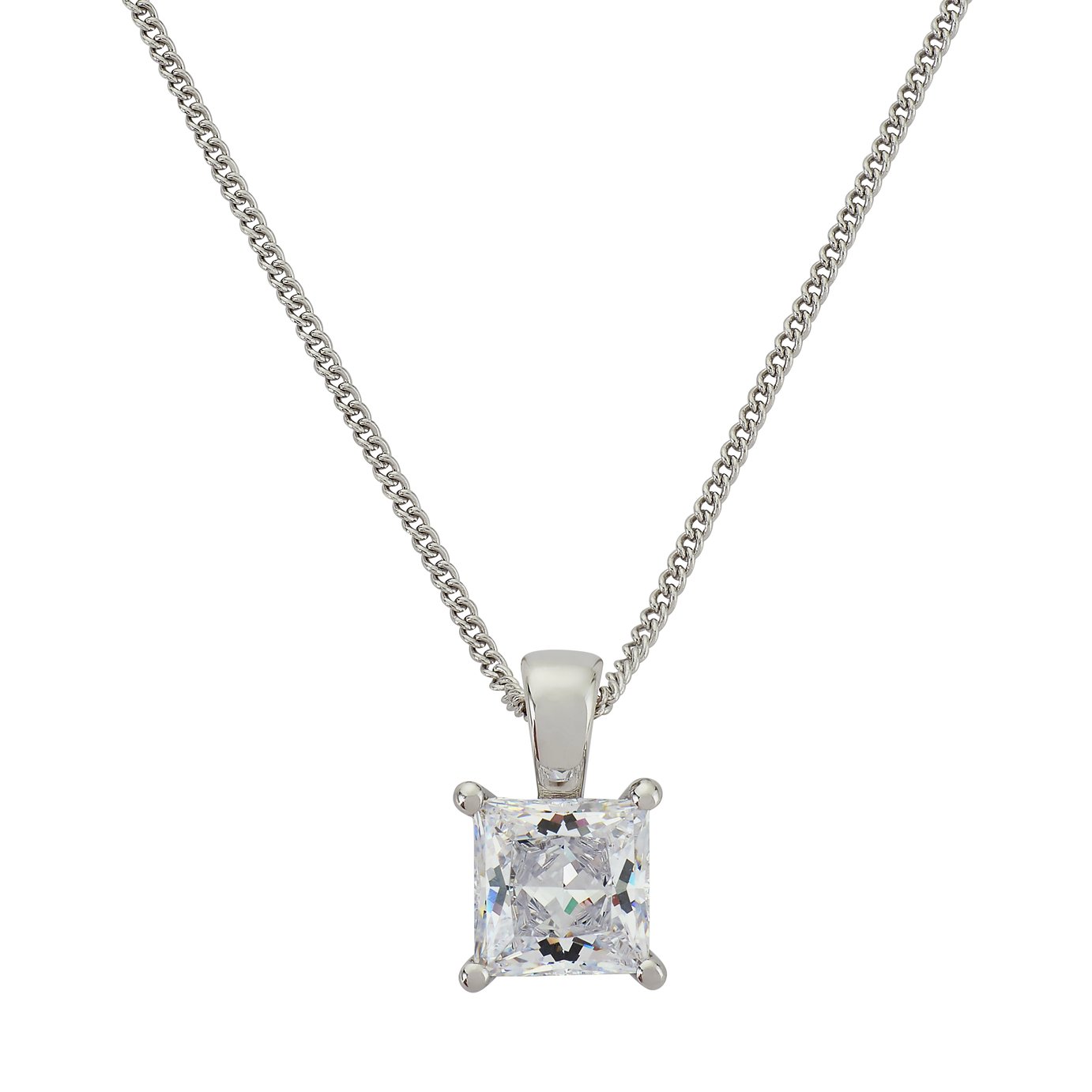 Revere Sterling Silver Princess  Cut  Cubic  Zirconia  Pendant  