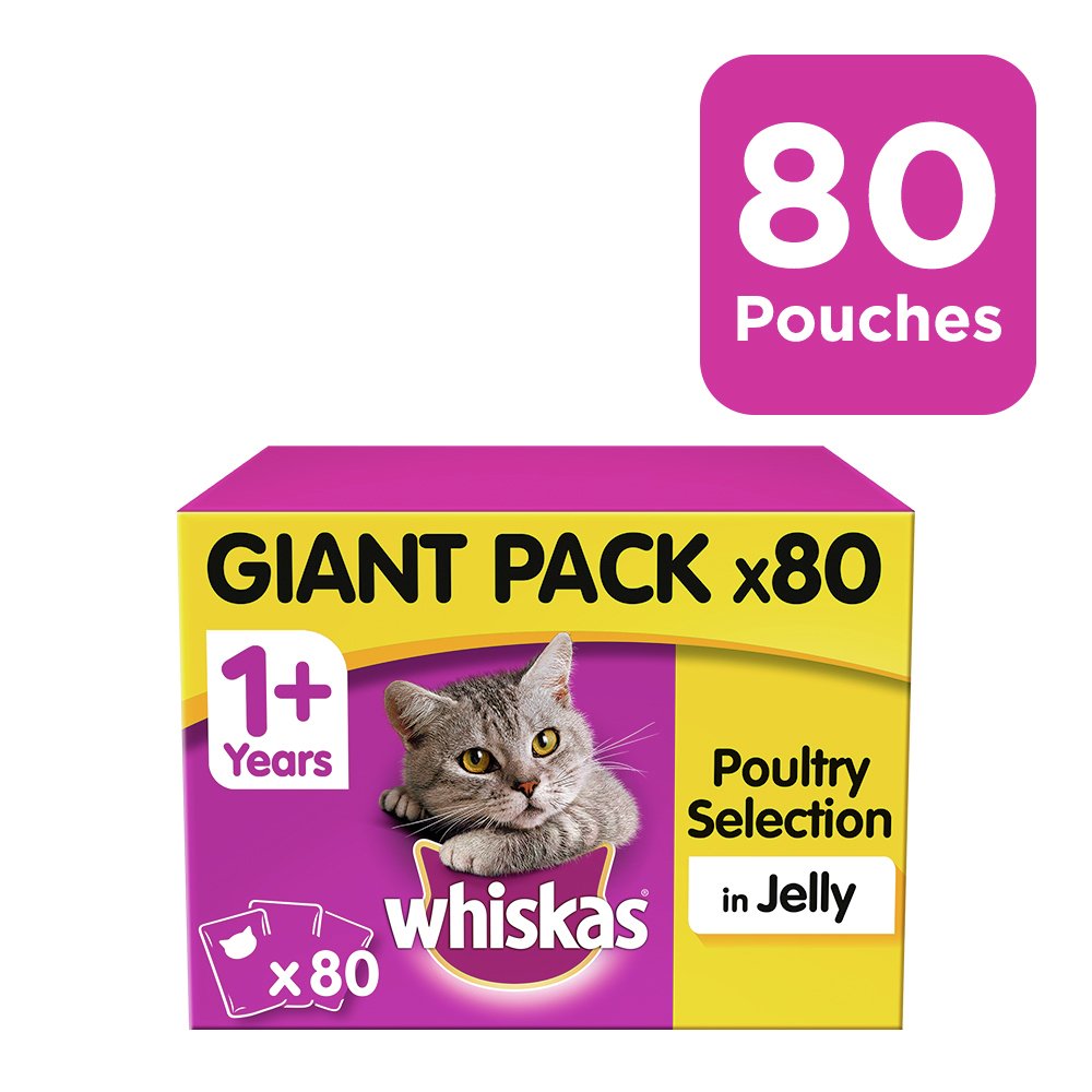 Whiskas 1+ Wet Cat Food Pouches Poultry in Jelly 80 Pouches Review