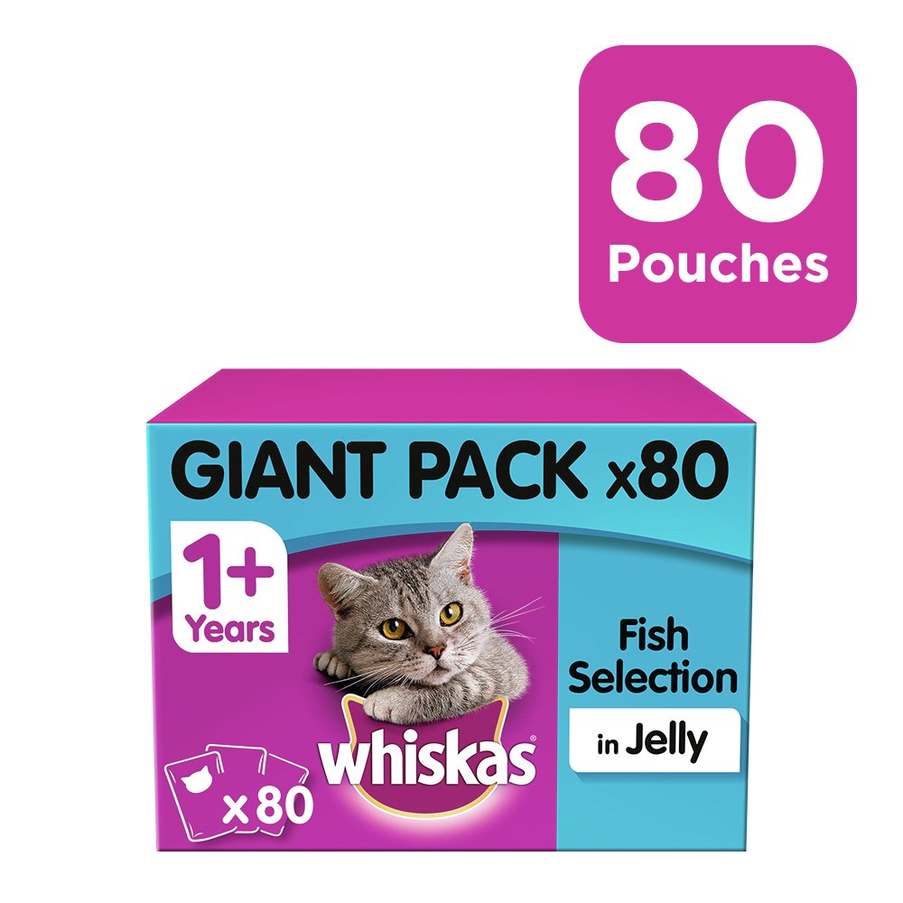 Whiskas 1  Wet Cat Food Pouches Fish in Jelly 80 Pouches