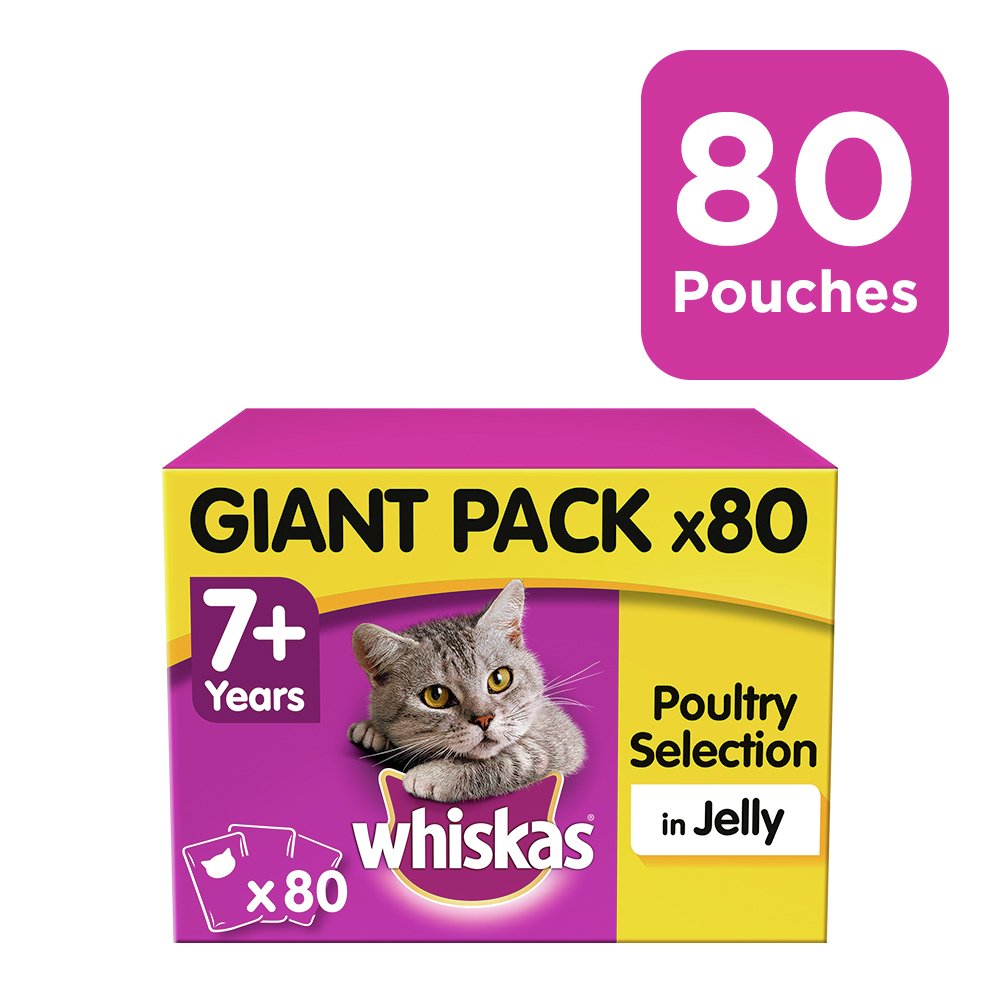 Whiskas 7  Wet Cat Food Pouches Poultry in Jelly 80 Pouches