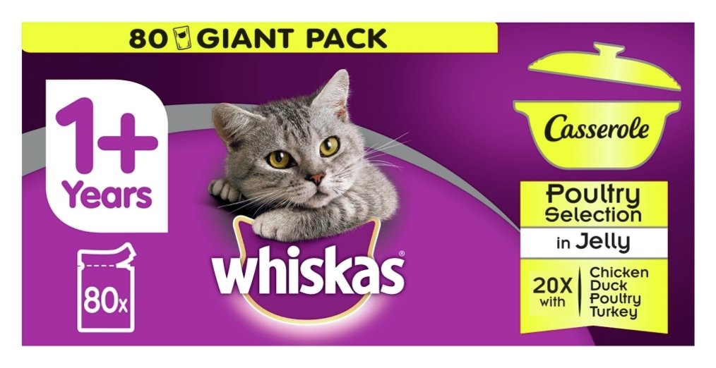 Whiskas 1+ Casserole Wet Cat Food Poultry Jelly 80 Pouches Review