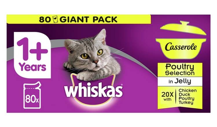 Whiskas 1+ Casserole Wet Cat Food Poultry Jelly 80 Pouches