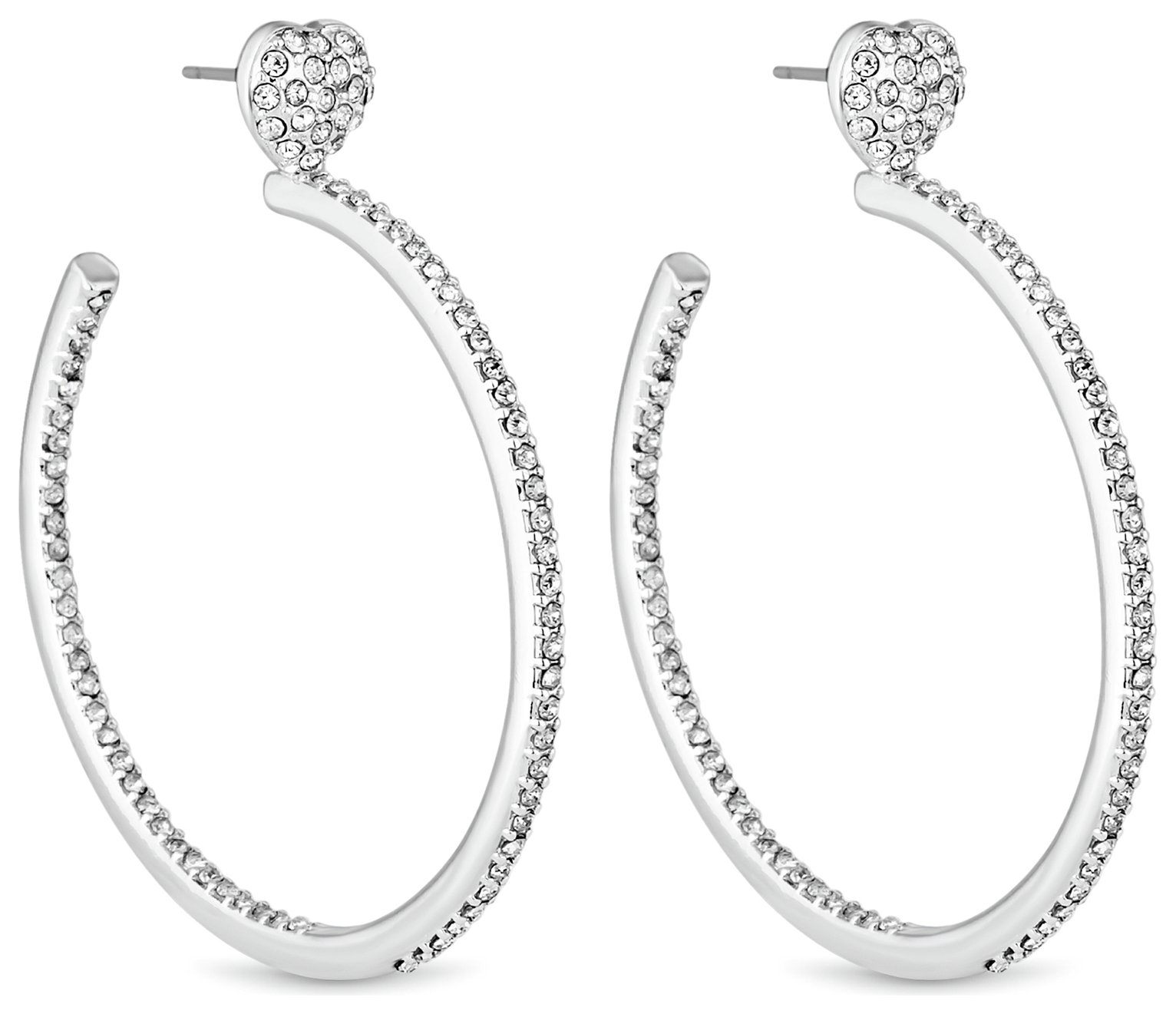 Lipsy Silver Colour Pave Crystal Heart Large Hoop Earriings