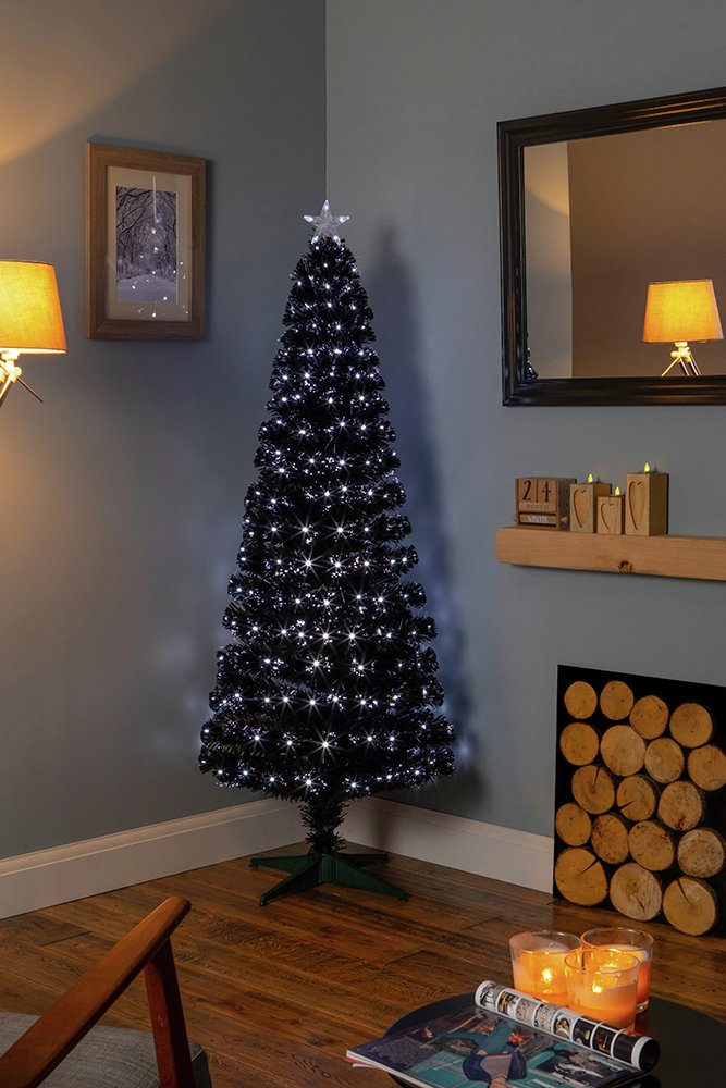 Premier Decorations 1.2m Black Slim Tree with White LEDs
